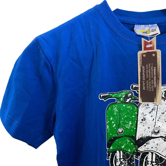 Jennifer Lauri Kids Boys 10/12 Ultra Blue Italian Style t-shirt Vespa Scooters - Picture 3 of 6